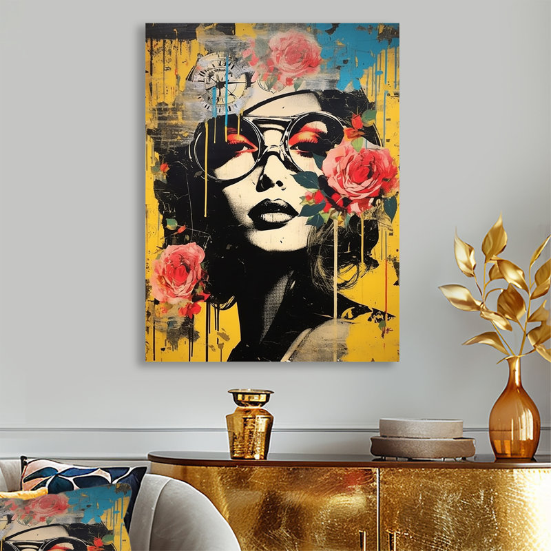 Rétro collage de beauté rétro - Portraits abstraits, art mural, salon, Sans cadre, H 44 po x l 34 po