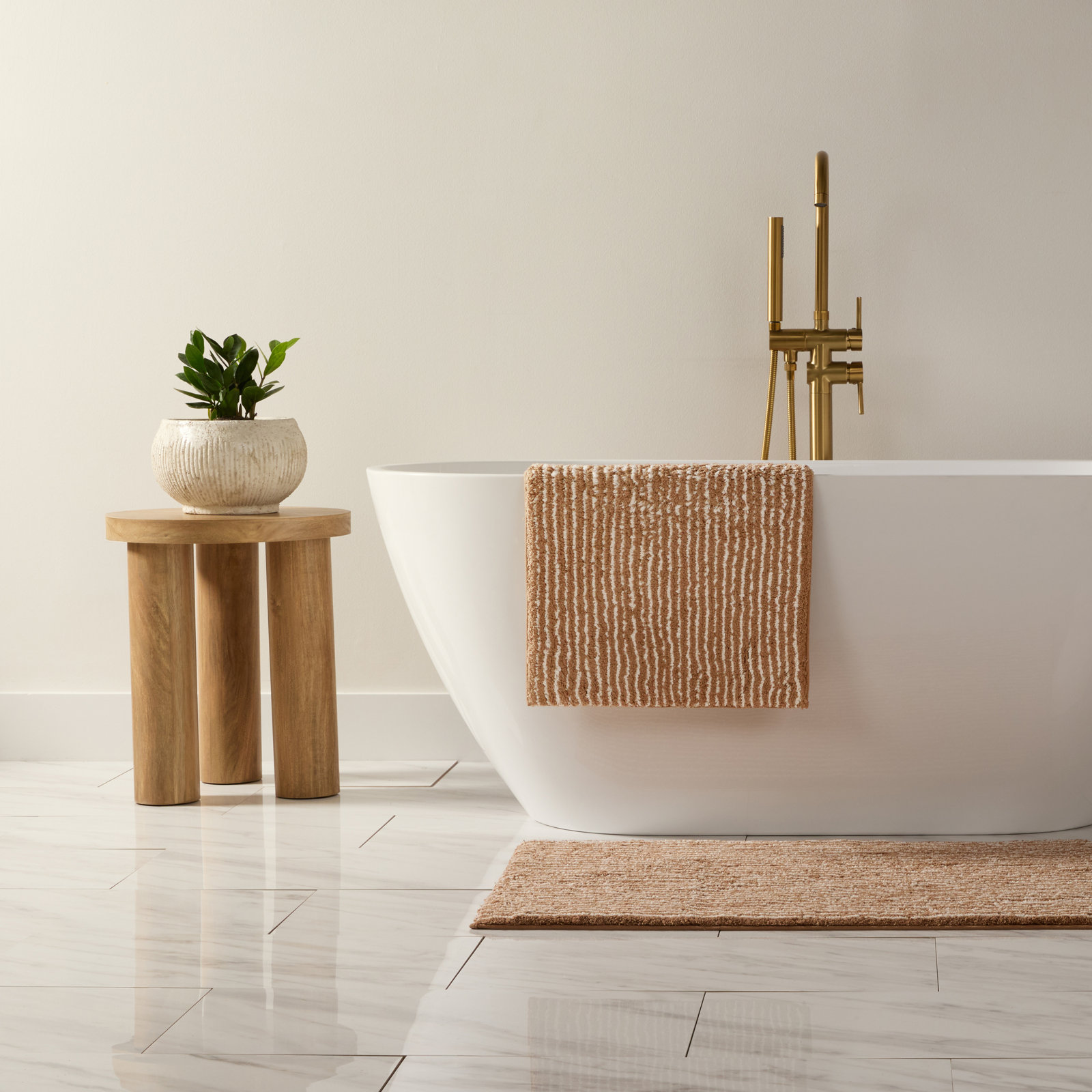 Pinstripe Cotton Bath Mat, Mocha, 24 in x 17 in