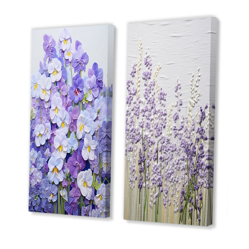 Ensemble de 2 décorations murales Violets, H 28 po x l 25 po, Toile tendue