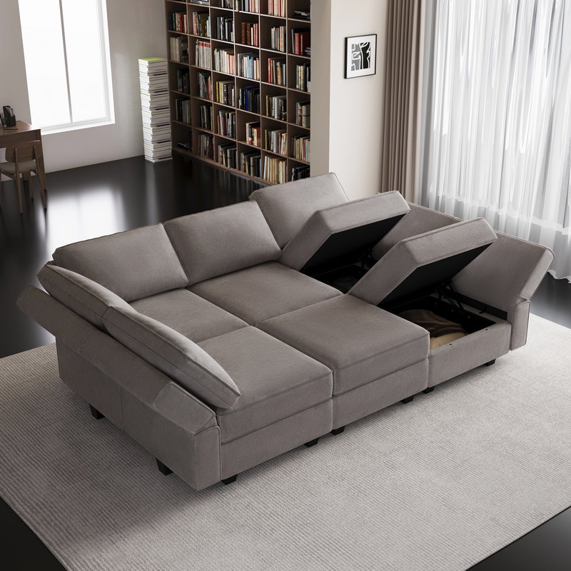 Canapé-lit modulaire en velours avec rangement et canapé-lit modulaire 6 pièces, Velours gris