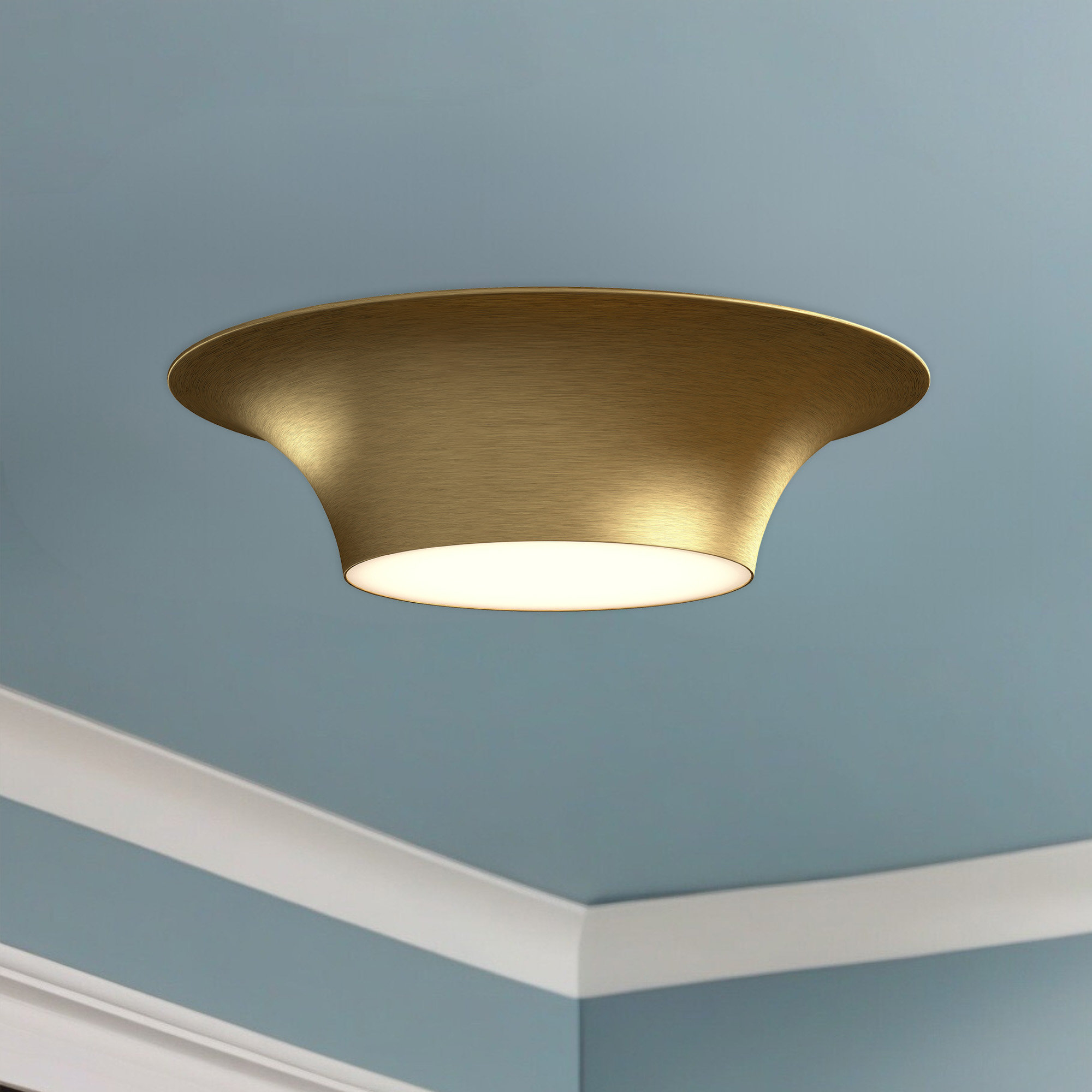 Alexia 2 Light Glass Flush Mount, Brushed Gold, 4.88" H x 16" W x 16" D