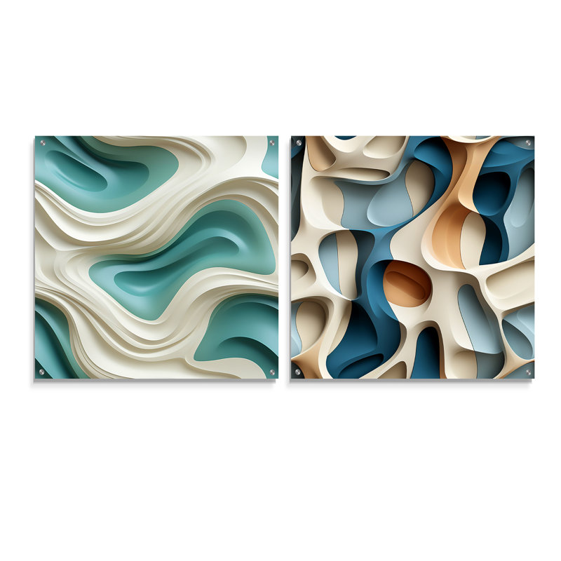 Corwen - Ensemble de 2 reproductions abstraites d'art mural en verre acrylique, H 30 po x l 61 po