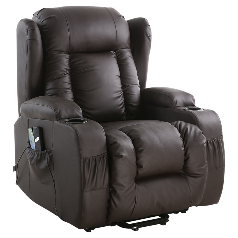 86cm Wide Lift Assist Zero Gravity Recliner with Massager, Single Motor Lift Assist, Brown