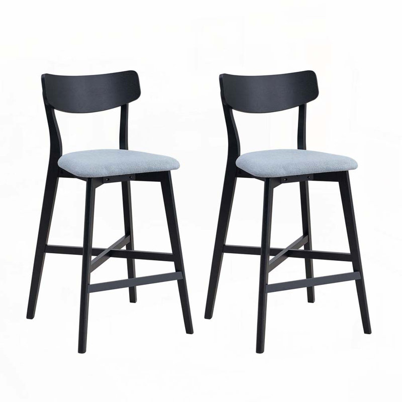 Wooden Bar Chairs, Upholstered Kitchen Island Chairs, Black, Gray