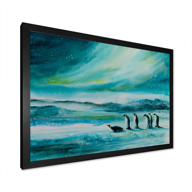 «Penguins Ice Landscape», impression sur toile encadrée, Cadre photo noir, H 8 po x l 12 po x P 1,5 po