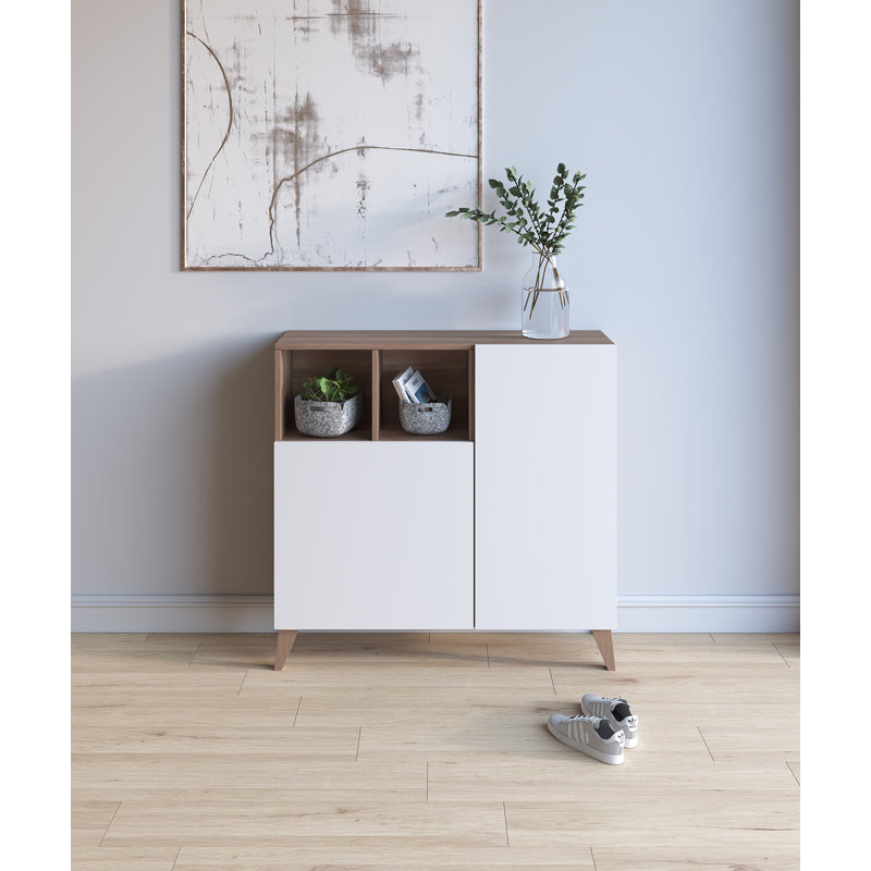 12 Pair Shoe Storage Cabinet, Walnut/White