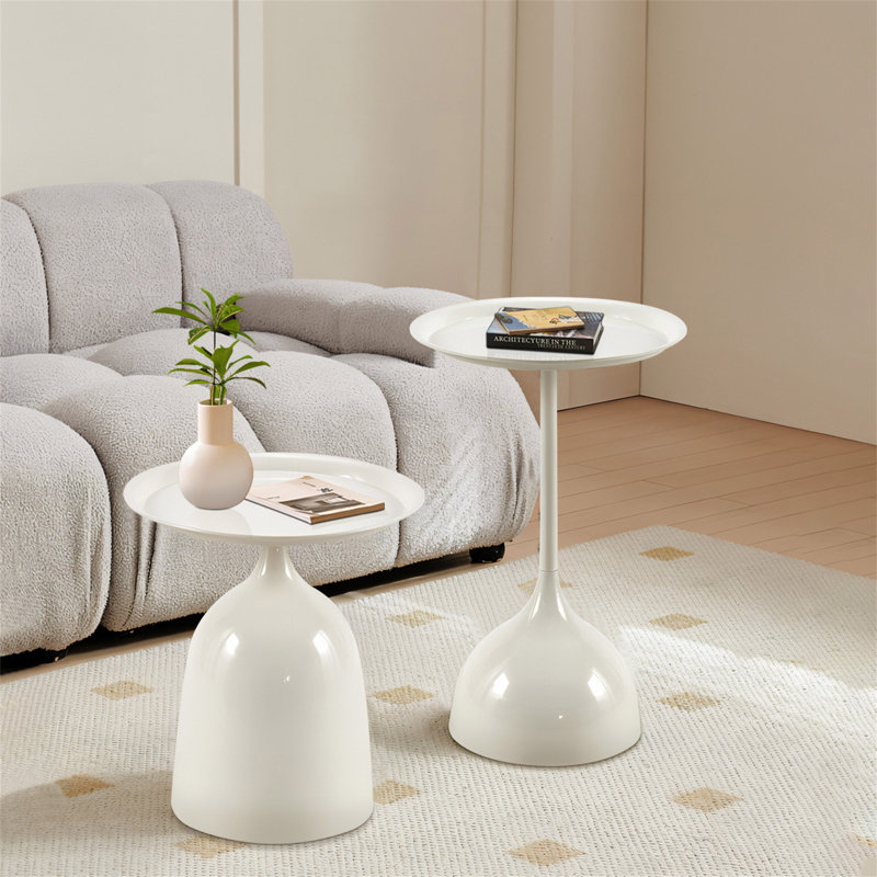 Stylish And Durable White Metal Side Table With Raised Edges For Safety And Easy Assembly