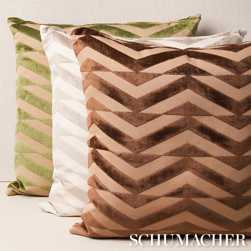 Schumacher x Miles Redd Broken Chevron Pillow, 14'' x 14'', Olive/Khaki