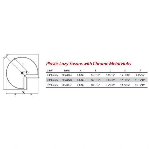 32" Diameter Kidney Plastic Lazy Susan Set with Chrome Hubs, 24" H x 24" W x 24" D