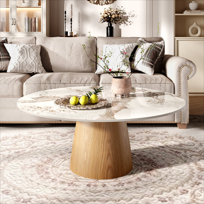 Table basse Mid-Century, Sable brillant / bois, H 17,2 po x l 31 po x P 31 po