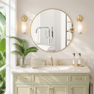 Glass Frame Round Wall Mirror