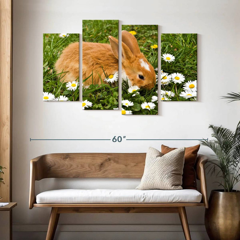 Brampt Daisies And Rabbit, 32" H x 52" W