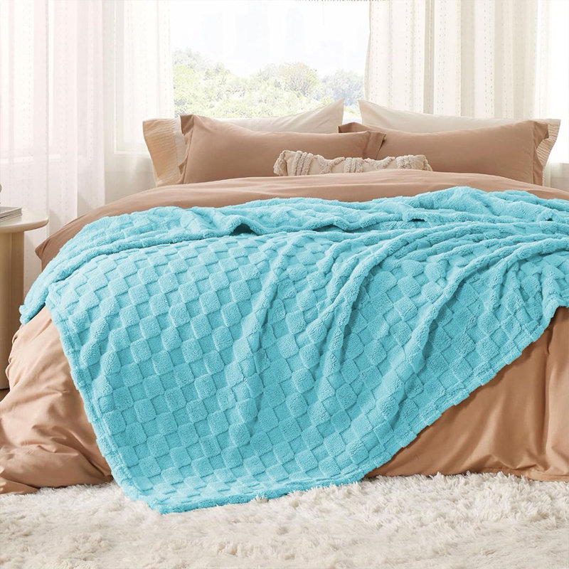  Jeté en polaire à carreaux doux et confortable pour lit et canapé., L 40 po x L 60 po, Bleu lac