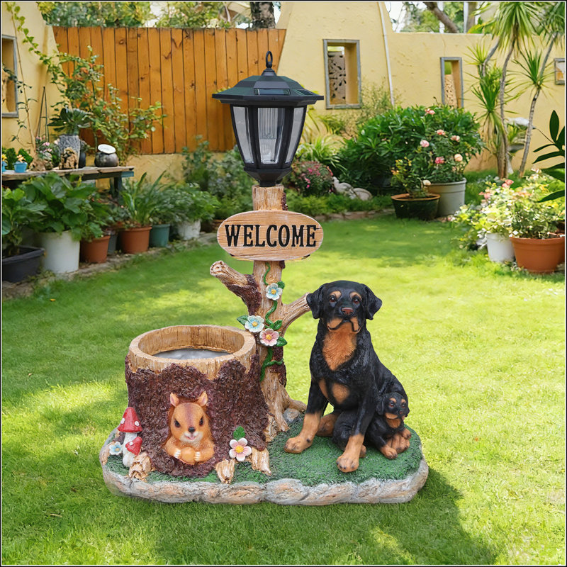 Statue de jardinière pour chien Rottweiler
