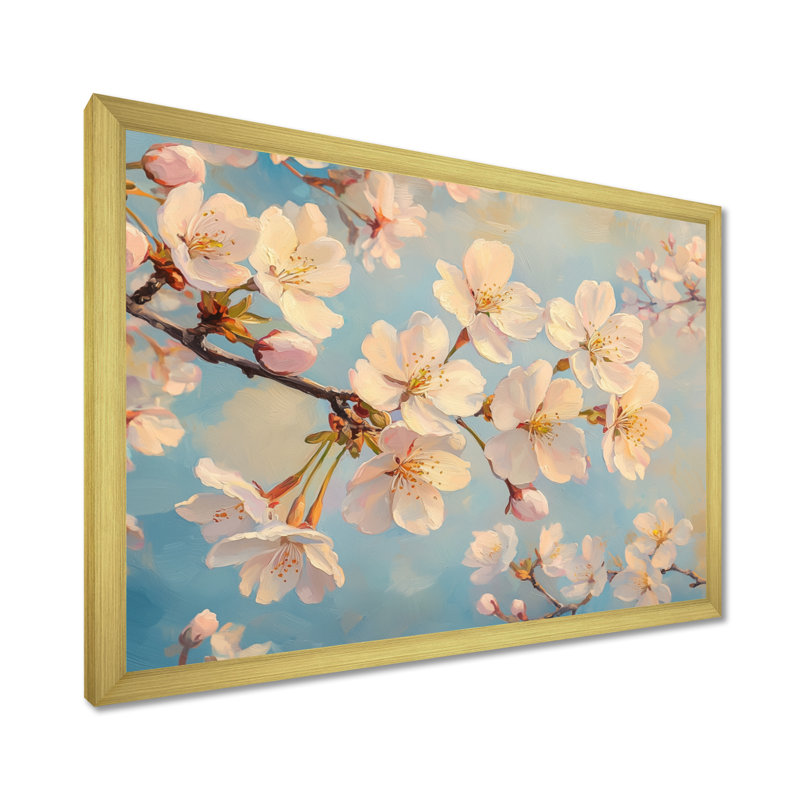 Fleur de cerisier jaune jaune - arrivée de fleurs de cerisier, H 12 po x l 20 po, Cadre simple, Doré