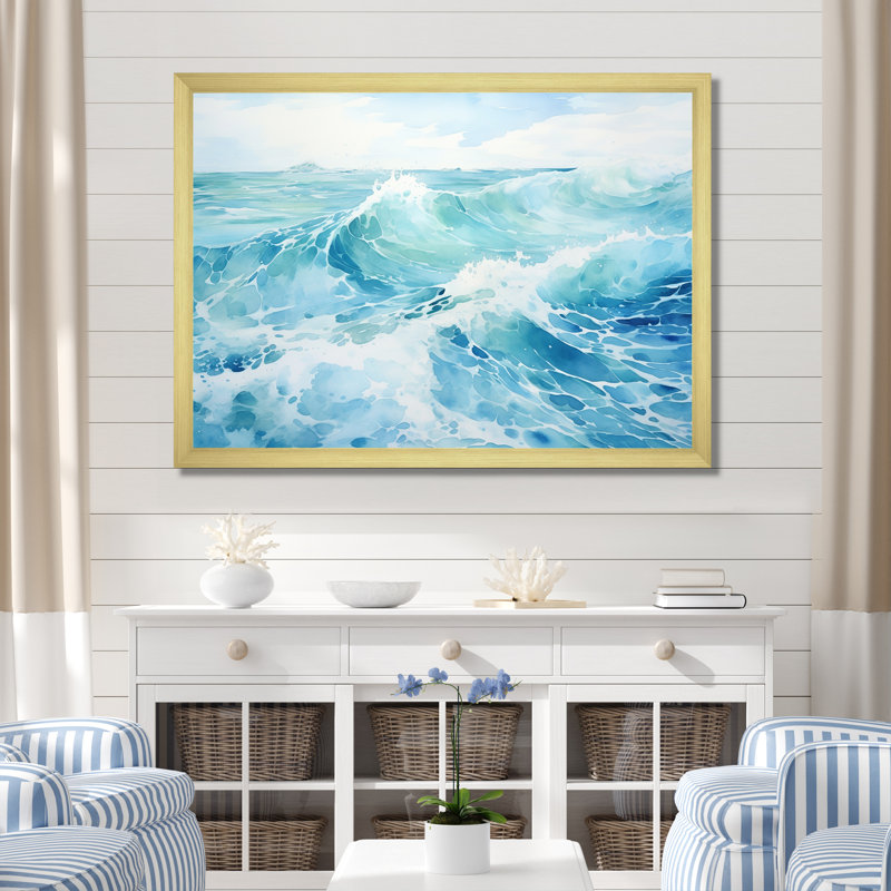 «Blue Ocean In Motion Scenery III», reproduction sur toile, H 30 po x l 40 po x P 1,5 po, Cadre doré simple