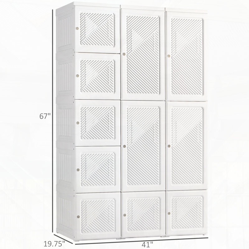 Garde-robe pliante portative avec 11 compartiments cubes et tringle