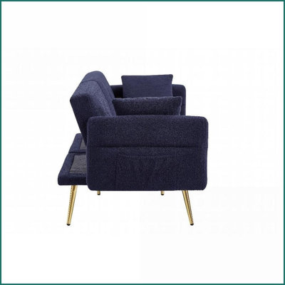 Modern Teddy Convertible Sleeper Loveseat Sofa – Solid Wood Frame, Adjustable Cushion Back for Living Room | Dark Blue | Teddy | Cushion Back