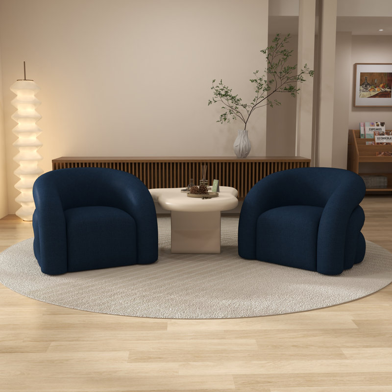 Fauteuil demi-tonneau rembourré et pivotant, Bleu marine