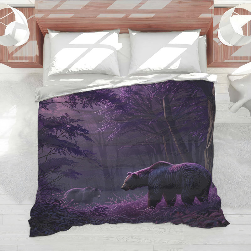 Édredon ours en forêt mauve, Très grand lit