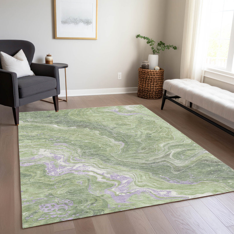 Machine Washable Indoor/Outdoor Cinead ACN1701 Aloe Rug, Rectangle 8' x 10'