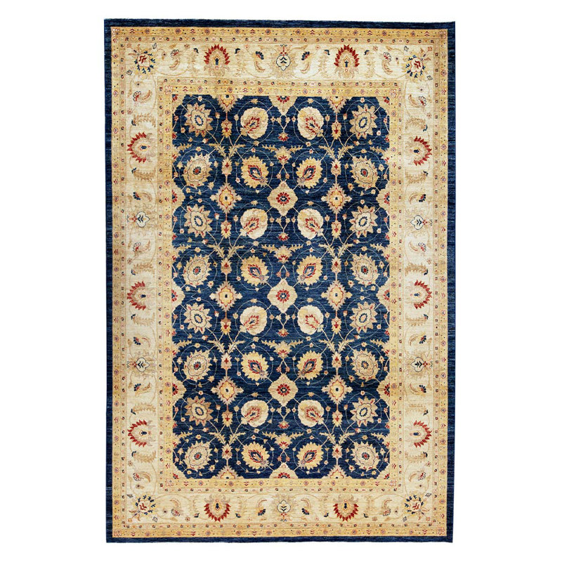 Tapis bleu / beige de haute qualité noué à la main