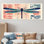 Illustration rétro d'une libellule rouge et bleue II - Animal mural libellule 5 pièces