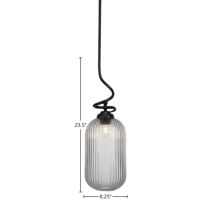 Luminaire suspendu Capri de couleur noir mat avec verre côtelé de 8,25 po