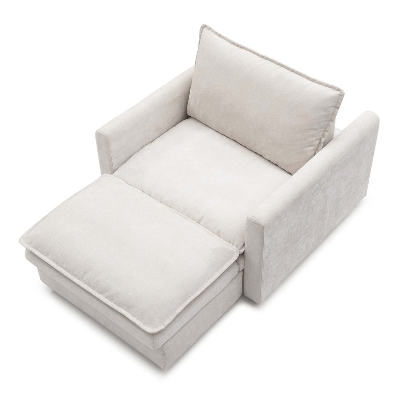 Chenille Sofa Bed, Modern Couch Cozy Lounge Chair For Reading, Upholstered Living Room Single Sofa Accent Chair With Ottoman (1-Seat)
