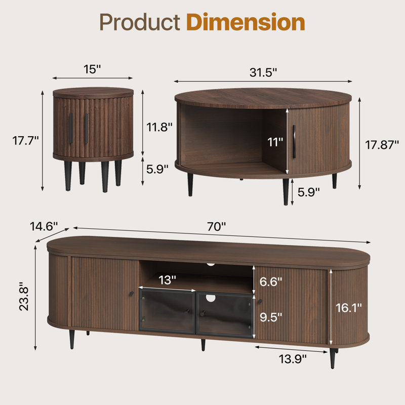TV Stand And Coffee Table Set With Hidden Storage: Flip-Top Lid & Sliding Doors, Brown