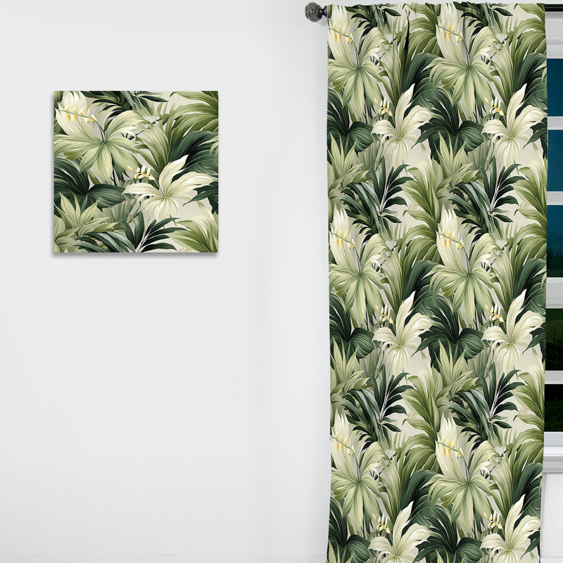 Neutre motif tropical tropical - Rideau floral - Rideau floral obscurcissant - 1 panneau, L 52 po x L 120 po