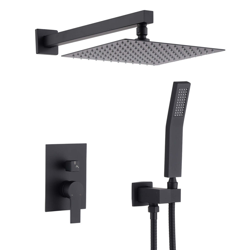 12" Brushed Nickel Bathroom Shower System, Rain Mixer Shower Combo Set, Rainfall Shower Head System, Matte Black
