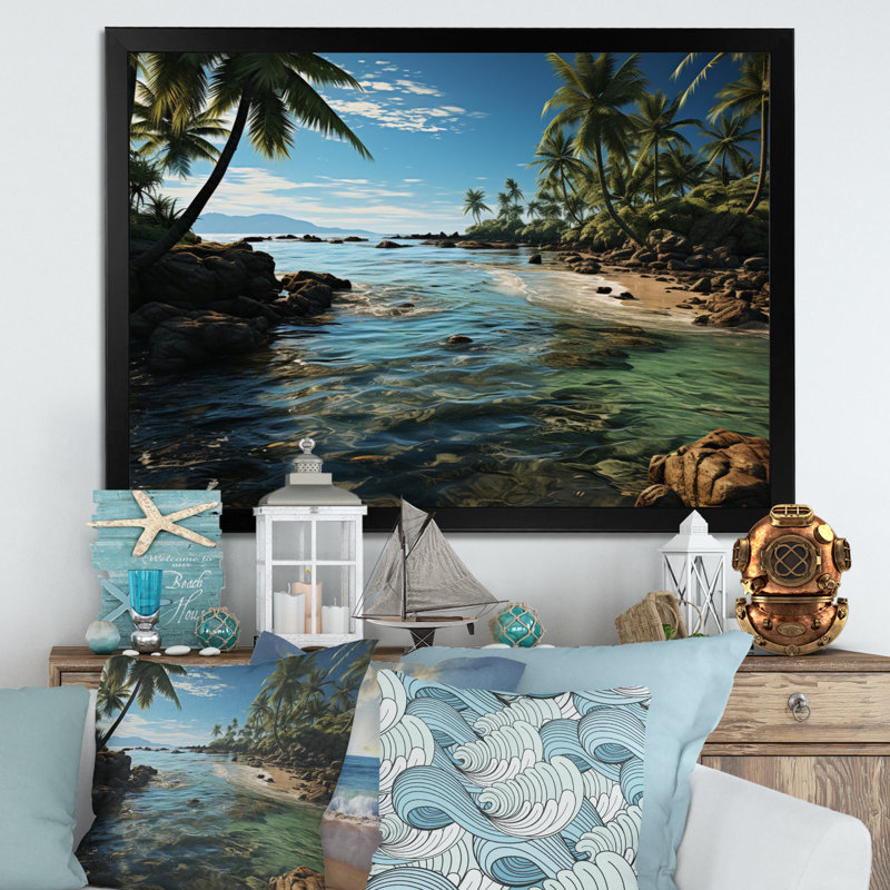 «Amandy Beach Palm Oasis», reproduction sur toile, Cadre simple noir, H 24 po x l 32 po x P 1 po