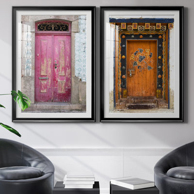 Portuguese Door - Matted and Framed Under Acrylic Glass, Set of 2, Large Living Room Wall Art