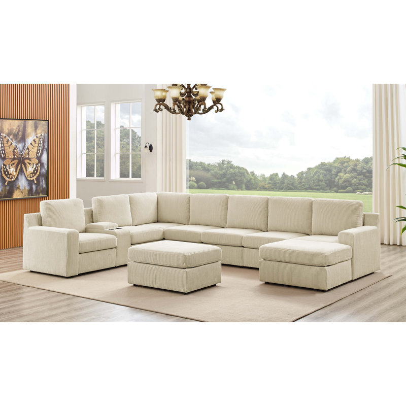 Canapé modulaire Lunaris, Velours côtelé beige
