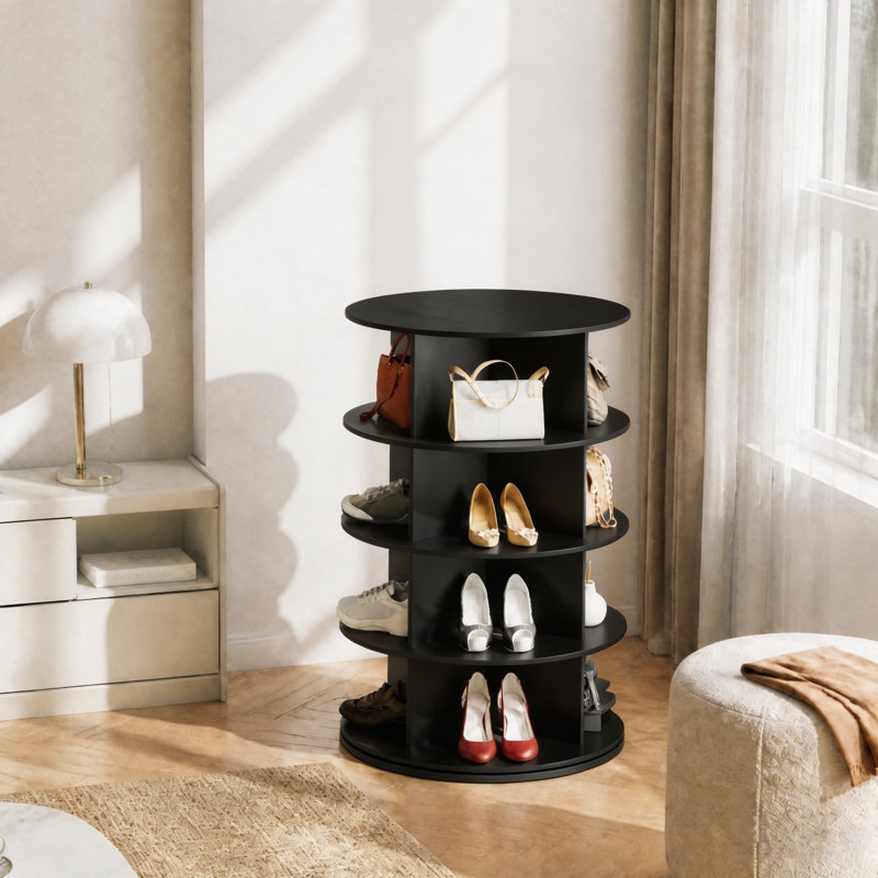 4-Tier Rotating Shoe Rack Tower, 360° Spinning Lazy Susan Shoe Display, Revolving Round Carousel, Vertical Shoe & Handbag Closet Storage Organizer