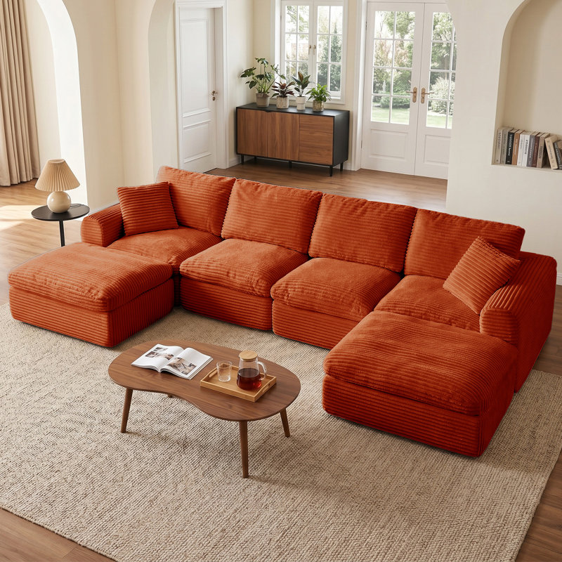 Boneless 137" Cloud Couch for Living Room, Modular Sectional Sofa with Plush U Shaped Big Comfy Upholstered Couches with Deep Seat, Compression, No Assembly Required