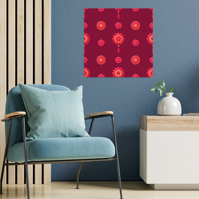 Chinese Fortune Floral Pattern by Marika Barsrsind - Wrapped Canvas Print, 45.72 cm H x 45.72 cm W