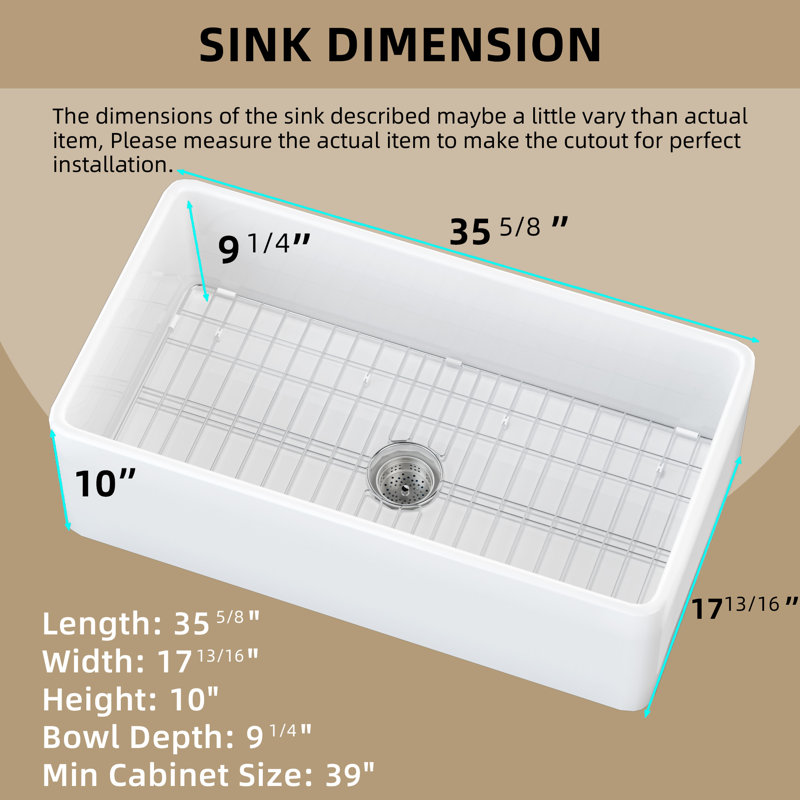 Aqua Fireclay Small White Farmhouse Sink Apron Front Farm Sink Single Bowl Kitchen Sink with Accessory Kit