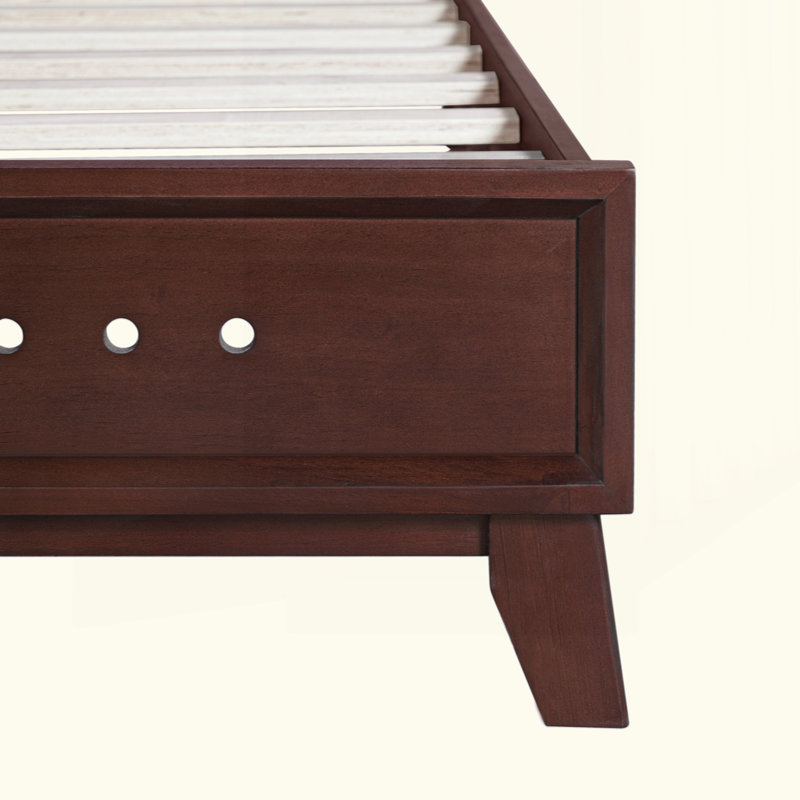 Rustic Platform Bed with Tall Headboard & Underbed Storage, King, Dark Walnut