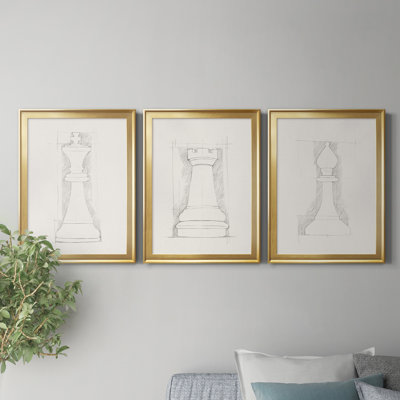 «Chess Set S Croquis II», reproduction encadrée de qualité supérieure - prête à être accrochée