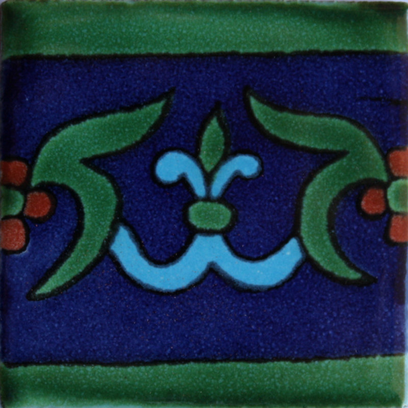 2" x 2" 36pcs TalaMex Blue Liz Flower Talavera Mexican Tile