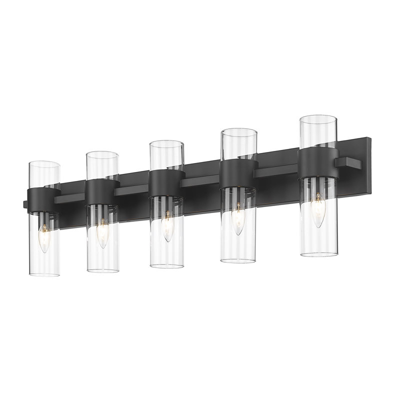 Meuble-lavabo 5 lumières Minatare, Noir mat