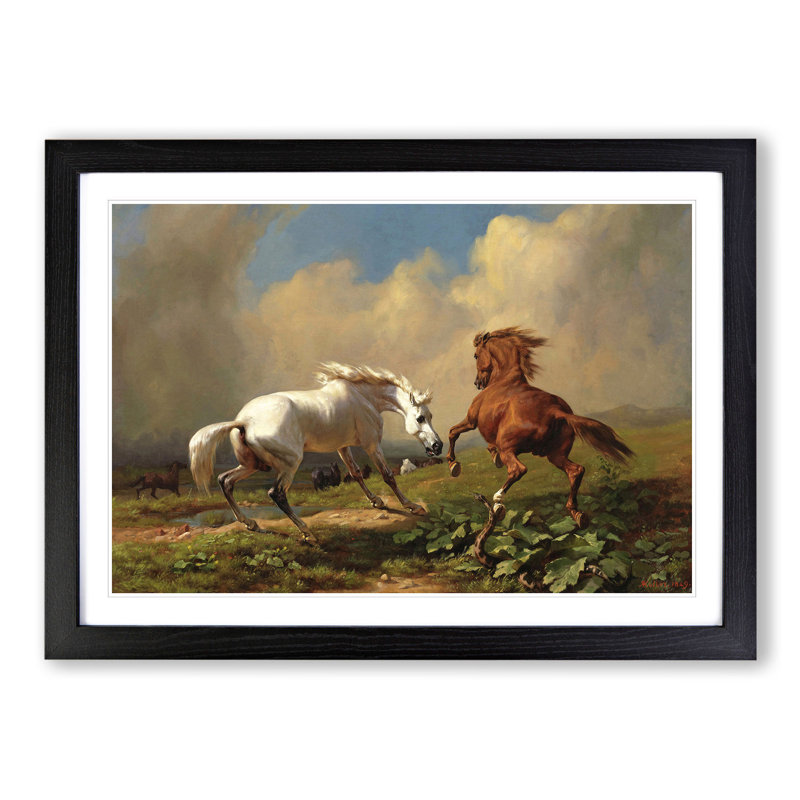Two Horses by George Stubbs - Picture Frame Painting, Black Framed, 36cm H x 48cm W x 2cm D