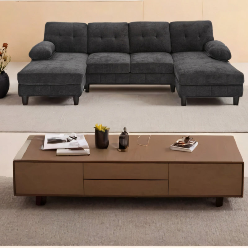 Canapé modulaire en U de 103,5 pouces en chenille avec deux fauteuils inclinables, poches de rangement et coussins pour le salon