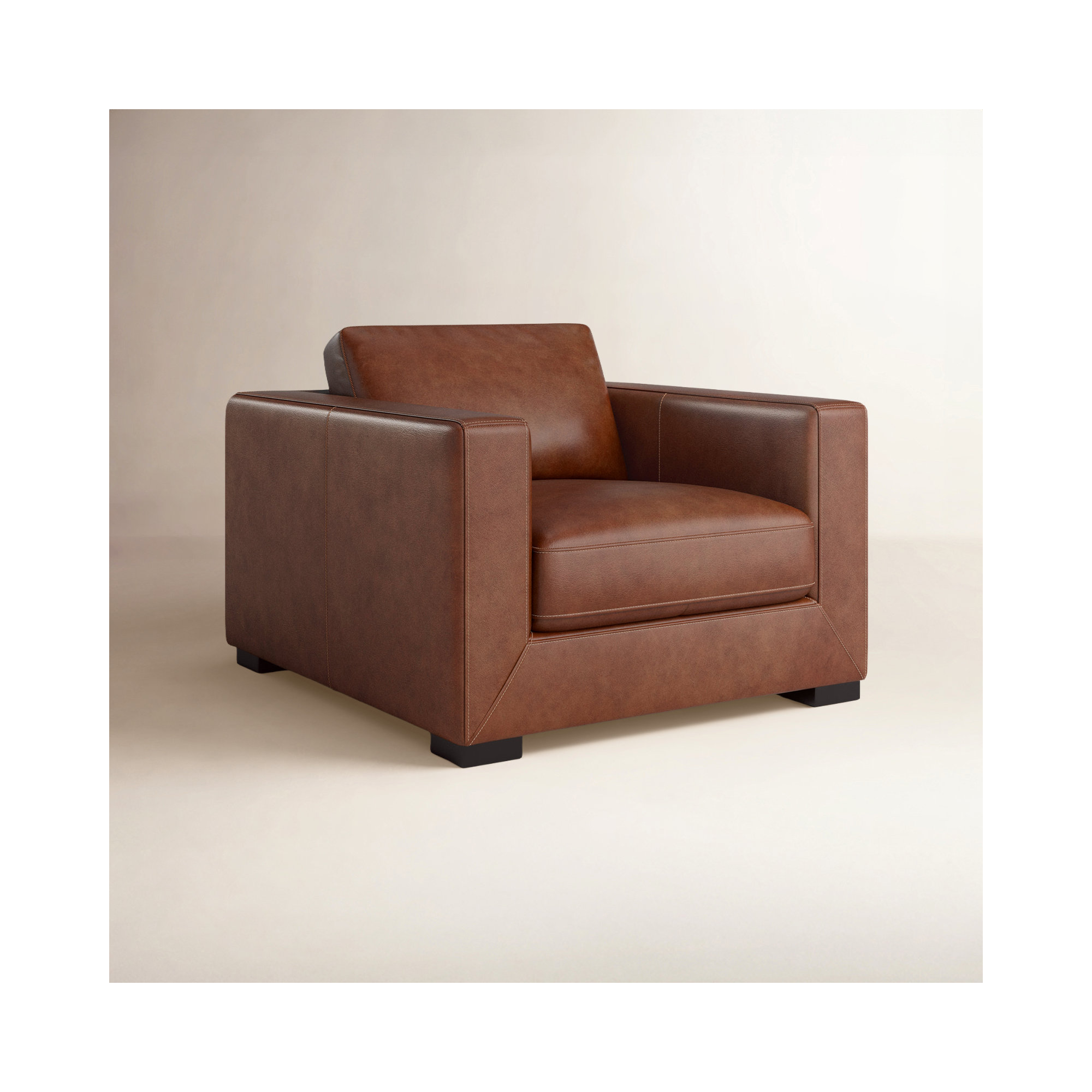 Winsor Top Grain Genuine Leather Armchair, Vintage Brown Top Grain Genuine Leather