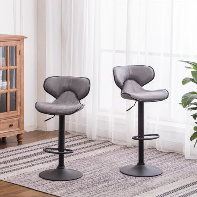 Weathered Upholstery Airlift Adjustable Swivel Barstool With Chrome Base, Set Of 2, Grey