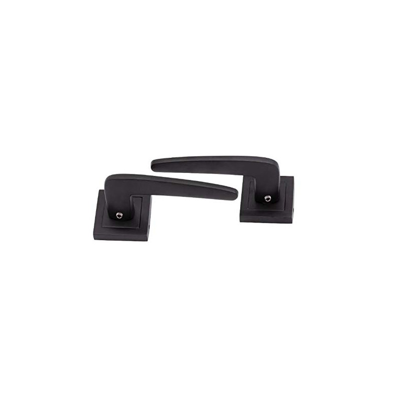  6 Set Venus Door Handles on Square Rose in Stunning Matt Black Finish Complete with 64mm Tubular Latch and Ball Bearing Hinges