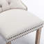 Chaise de salle à manger rembourrée en lin Modern 2, gris, pieds en bois avec garniture cloutée-89774742