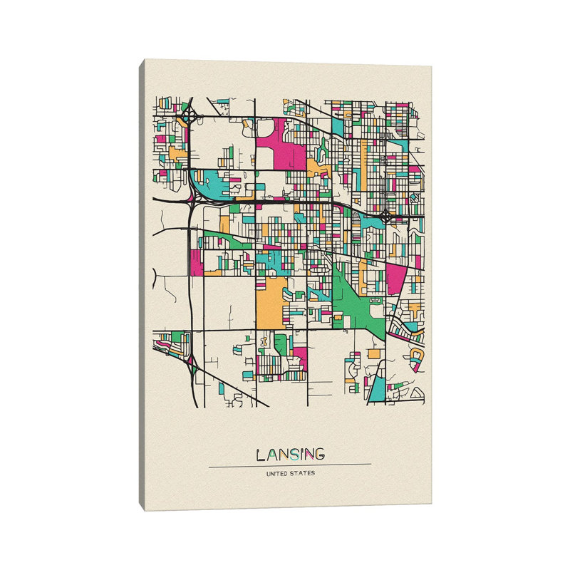 Lansing, Michigan Map by Ayse Deniz Akerman - Wrapped Canvas Print, 66.04 cm H x 45.72 cm W x 1.91 cm D